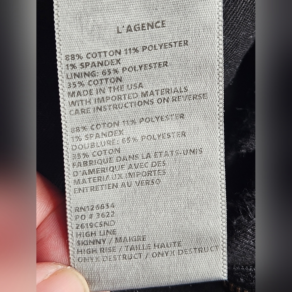 L'agence High Line Skinny Onyx Destruct Women's 29 Raw Hem Distressed Knee Black - Picture 10 of 10